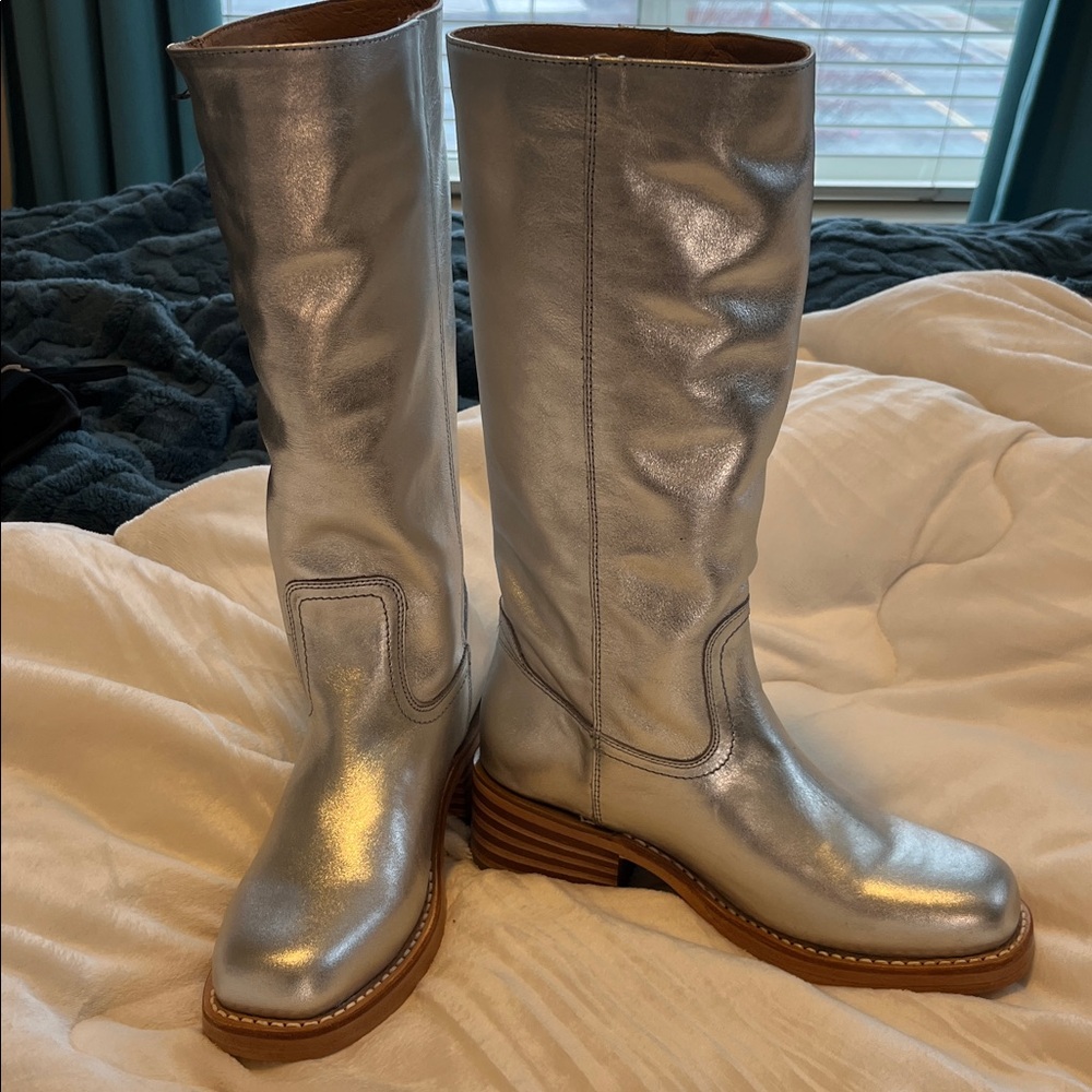 Frye 14L silver metallic harness knee-High boots - Picture 6 of 13